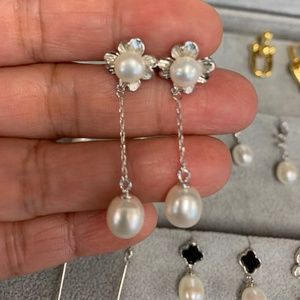 925 Sterling Silver Flower Freshwater Pearl Earrings
